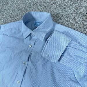 Hilditch & Key Shirt Mens 15.5 Blue White Stripe Cotton Dress French Cuff